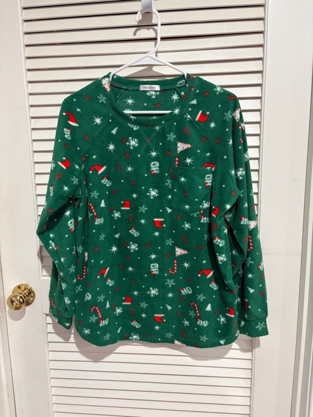 Cozy Green Holiday Print Kids Pajama Top